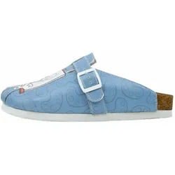 Hausschuh DOGO "Comfie Pantoletten Hausschuhe Draw Me Damen Sandalen", Damen, Gr. 40, Normalschaft, blau, Lederimitat, Schuhe, Vegan