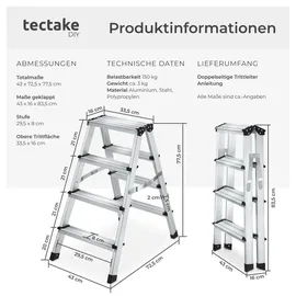 Tectake Doppelseitige Trittleiter 4 Stufen