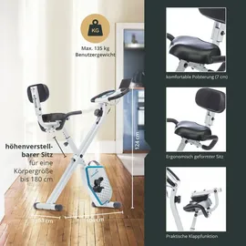 Skandika Foldaway X-1000 PLUS - Handpuls-Sensoren, Bluetooth Computer, Tablet-Halterung, Rückenlehne (weiß/blau)