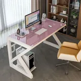 GHKFEJGDEN Moderner, einfacher Schreibtisch, Arbeitstisch aus gehärtetem Glas, Computertisch, Home-Office-Schreibtisch, Arbeitsstation (99,1 cm, rosa + weißer Rahmen)