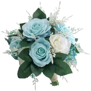 Blumenstrauß Romantische Hochzeit Künstliche Hochzeitsstrauß Koreanischen Rosenstrauß Bouquet Deko Brautjungfer Blumenstrauß Brautstrauß Brautstrauss Rosenstrauß Dekoration für Hochzeit,Blau