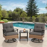 Outdoor Drehbare Schaukelstühle Set 3 Stück Mit 1 Tisch Und 2 Schaukelstühle Unterstützung 350lbs Braun Wicker Outdoor Möbel Patio Gesprächssatz