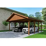 SKANHOLZ Satteldach-Carport Wallgau Nussbaum 620 x 600 cm schwarze Schindeln