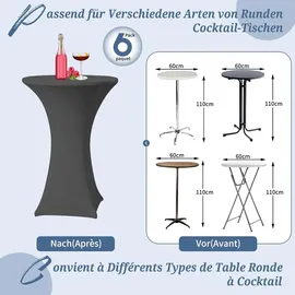 luxuskollektion 6er-Set Grau Stretch Stehtischhusse Ø60-65cm Spandex