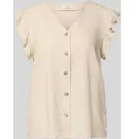 Regular Fit Bluse aus Leinen-Viskose-Mix mit Rüschen, Beige, 46