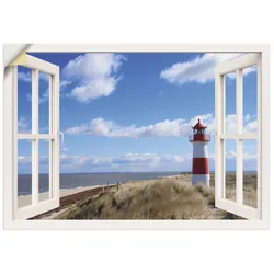 Wandbild ARTLAND "Fensterblick - Leuchtturm Sylt", weiß (farbe bild(er): weiß), B:70cm H:50cm, Dekorfolie, Bilder, als Leinwandbild, Poster, Wandaufkleber in verschied. Größen