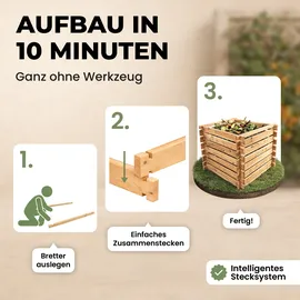 NATIV Holzkomposter natur 100x100cm Lärche für Garten Stecksystem langlebig