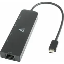 V7 USB-C TO ETHENET 2.5G ADAPTER RJ-45 NETWORK HUB DONGLE 3XUSB-A - Schwarz