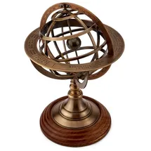 Nklaus Armillarsphäre aus Messing antik Holzsockel 27x19cm Astronomische Armillarkugel 11570