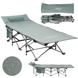 24MOVE® Feldbett Campingbett bis 150 kg In-und Outdoor Camping faltbar mit Seitentasche und Kissen