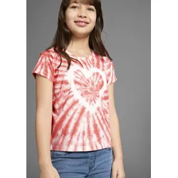 T-Shirt KIDSWORLD "Herz Batik", Mädchen, Gr. 176/182, orange (aprikot), Jersey, Obermaterial: 100% Baumwolle, Batikmuster, modisch, gerade taillenbedeckt, Rundhals, Kurzarm abgesteppte Kante, Shirts, Kurzarm, gerade Passform, vielseitig gemustert