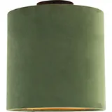 QAZQA - Landhaus I Vintage I Rustikal Deckenleuchte I Deckenlampe I Lampe I Leuchte mit Samtschirm grünIGold I Messing 25 cm - Combi schwarz I Woh... - Grün