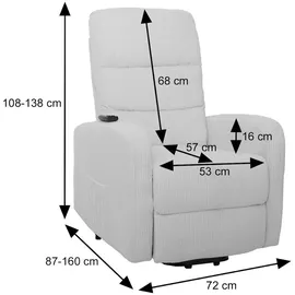 Mendler Fernsehsessel HWC-K62, Relaxsessel TV-Sessel Liege, Liegefunktion Aufstehhilfe, Metall Stoff/Textil Cord ~ hellgrau