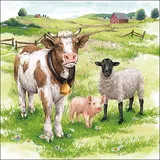 Ambiente Home 20 Servietten Papier 33x33cm 3-lagig - hochwertige Einweg Papierservietten Bauernhof-Tiere Kuh, Schwein Schaf Tischdeko. Landhaus Bauernhofparty
