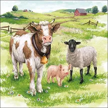 Ambiente Home 20 Servietten Papier 33x33cm 3-lagig - hochwertige Einweg Papierservietten Bauernhof-Tiere Kuh, Schwein Schaf Tischdeko. Landhaus Bauernhofparty