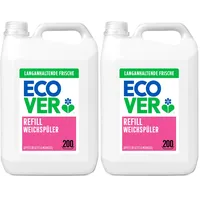 Ecover Weichspüler Nachfüllpack, sorgt für weiche und geschmeidige Wäsche, Apfelblüten- und Mandelduft, 200 Wäschen, 1 x 5L (Packung mit 2)