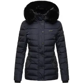 Navahoo Damen warme Winter Steppjacke mit abnehmbarer Kunstfell-Kapuze Milianaa Navy Gr. S - S