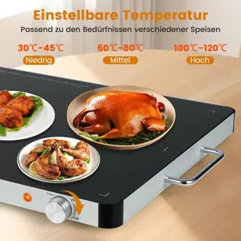 Goplus Elektrische Warmhalteplatte, Wärmeplatte mit 30°C-120°C einstellbare Temperatur, gehärteter Glas & Seitengriffe, Heizplatte Buffetwärmer für Partys (L, 61 x 42 x 4 cm)