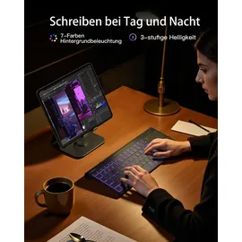 Inateck Tablet Tastatur, 2-IN-1 Ziffernblock&TouchpadVersteckter Ständer, 3 BT-Kanäle, 7-Farben Hintergrundbeleuchtung,Kompatibel mit iPadOS/Samsung/Android/Windows