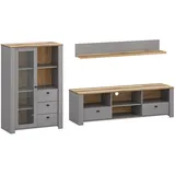 Feldmann-Wohnen Wohnwand, Grau, Braun, Holz, 5 Fächer, 5 Schubladen, Rechteckig, 255x135x57 cm, Wohnzimmer, Wohnwände, Wohnwand-Sets