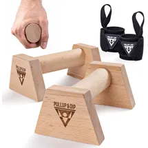 PULLUP & DIP Holz Liegestützgriffe mit ergonomischem Griff inkl. Wrist Wraps