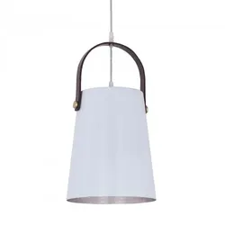 Casamia Pendelleuchte Metall mit Lederbügel Hängelampe Hängeleuchte Esstisch-Deckenleuchte Vintage Stil : weiß/silber
