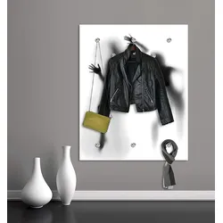 Garderobenleiste QUEENCE "Girlsclub", schwarz (schwarz, weiß), B:100cm H:120cm T:3cm, Acrylglas, Garderobenhalter, Wand Garderobe, stylisch, weiß, platzsparend
