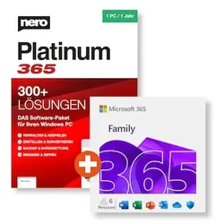 Microsoft 365 Family (Office-Apps inkl. Copilot-KI und 6TB Cloudspeicher) + NERO Platinum 365 | Download & Produktschlüssel