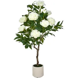 CREATIV green künstliche Pflanze Peonien Hochstamm, 120cm, creme, im Kunststofftopf