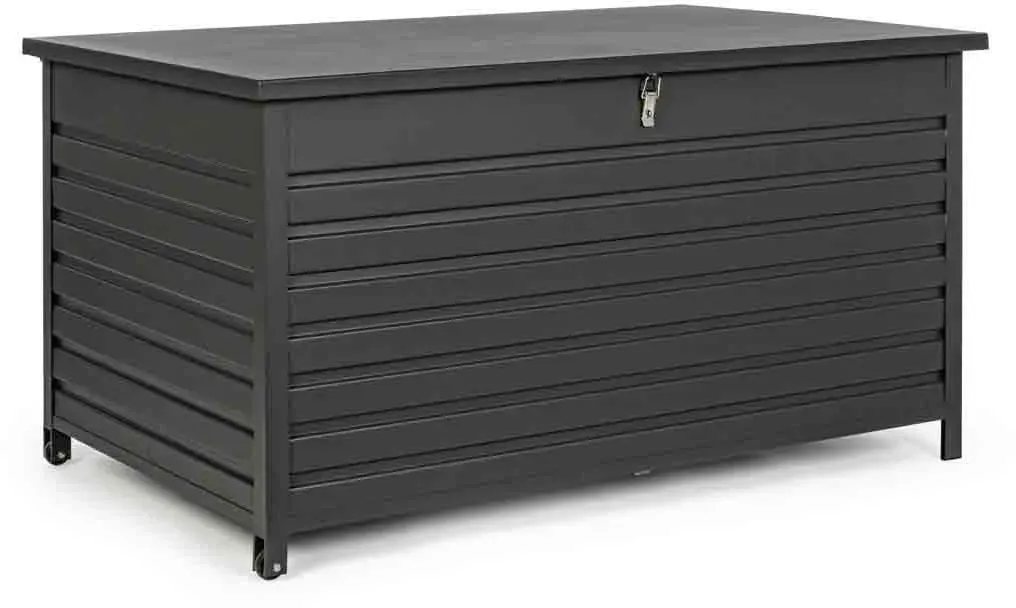 Gartentruhe Atlantic aus Aluminium, modern und wetterfest, anthrazit, mit Rädern und Gasdruckfeder