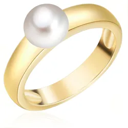 Valero Pearls Perlen-Ring Sterling Silber Süßwasser-Zuchtperle in Gelbgold Ringe   Damen 