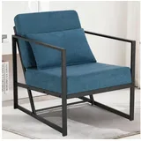 LuxusKollektion Cocktailsessel Sessel Cocktailsessel Polstersessel Leinen Eisengestell 1 Sitz Blau