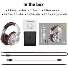 OneOdio Fusion A70 Over Ear Headset Bluetooth® Stereo Silber, Braun High-Resolution Audio Headset, Schwenkbare Ohrmuscheln