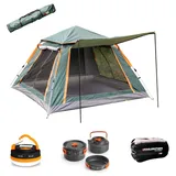 Toolbrothers Outdoort Camping-Set Zelt für 2-4 Personen Hydraulikzelt Pop-Up zelt + Campingausrüstung 12 tlg