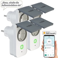 Luminea Home Control 4er-Set WLAN-Outdoor-Steckdosen, HomeKit-fähig, App, Strommessung