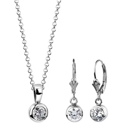 Nenalina Kette Ohrhänger Zirkonia Steine Solitär 925 Silber Schmuck-Set   Damen 
