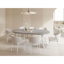 WFL GROUP Esstisch Rund Groß XXL Ausziehbar im Loft-Stil – 100 bis 300 cm – Extra Lang Ausziehtisch mit Weißen Holzbeinen, Industrieller Tisch für 5-1... - Grau