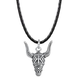 KUZZOI KUZZOI Halskette Herren Lederkette Stierkopf Oxidiert 925 Silber Herrenschmuck