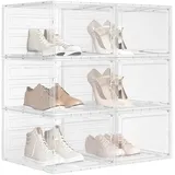WOLTU Schuhboxen stapelbar 6er Set, Schuhkarton mit magnetischer Tür, Schuhkasten, Schuhaufbewahrungsbox transparent, für Schuhe bis Größe 46 Sneaker High Heel, aus Kunststoff