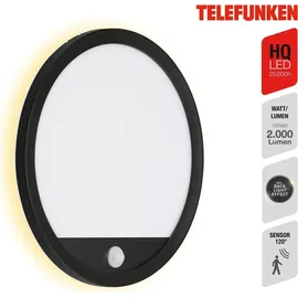 Telefunken LED Außenwandleuchte inkl. Bewegungsmelder, inkl. Dämmerungssensor, Backlight Effekt, 15 Watt, 2.000 Lumen, 4.000 Kelvin, IP44, 15W schwarz Kunststoff Ø 28 cm Telefunken Ø Schwarz