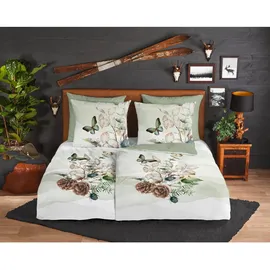Muller Textil Wendebettwäsche Marjan Blumen Grün 155 x 220 cm + 80 x 80 cm