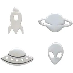 Gemshine Ohrstecker 'ALIEN UFO' silver coloured Grau Damen 
