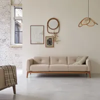 3-Sitzer-Sofa Bjorn aus massiver Eiche und Ecru-Wolle ,3-Sitzer