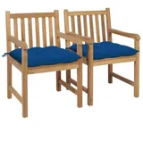 vidaXL Gartenstuhl 58 x 60 x 90 cm teak/blau 2 St. inkl. Kissen 3062755