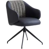 Novel Armlehnstuhl, Grau, Schwarz, Metall, Textil, Leder, Echtleder, Rindleder, Drehkreuz, 60x82x62 cm, Sitzfläche 360° drehbar, automatische Rückholfunktion, Esszimmer, Stühle, Esszimmerstühle, Armlehnenstühle