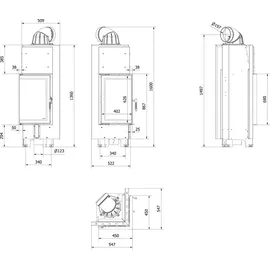 Kratki Kamineinsatz MBN Links 10kW Stahl Schwarz/Abdeckplatte Glas