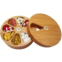 Tablettenbox 7 Tage aus Holz Pillendose Klein für Unterwegs Morgens Abends Wöchentliche Tablettendose Supplement Box Medikamenten Organizer mit Magneten Praktisch zum Ausgehen Medikamententasche Reis