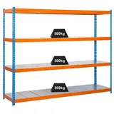 Proregal Schwerlastregal Metal Beast Four HxBxT 200x210x45cm | Fachlast 500kg | Blau-Orange Standregal Metallregal Lagerregal