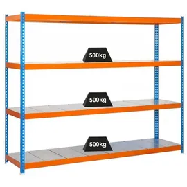Proregal Schwerlastregal Metal Beast Four HxBxT 200x210x45cm | Fachlast 500kg | Blau-Orange Standregal Metallregal Lagerregal