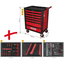 KS Tools RACINGline SCHWARZ/ROT Werkstattwagen mit 7 Schubladen und 215 Premium-Werkzeugen